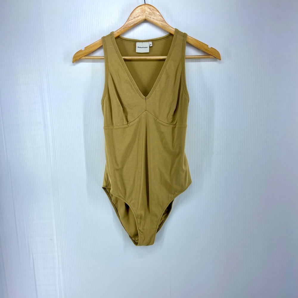 Richer Poorer Brown Green Sleeveless V Neck Cotton Blend Bodysuit Womens Medium